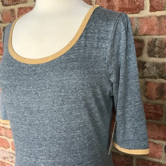 LuLaRoe Nicole Dress XL 18-20 A-Line Blue Grey with Gold Ringer New With Tags! - Picture 5 of 10